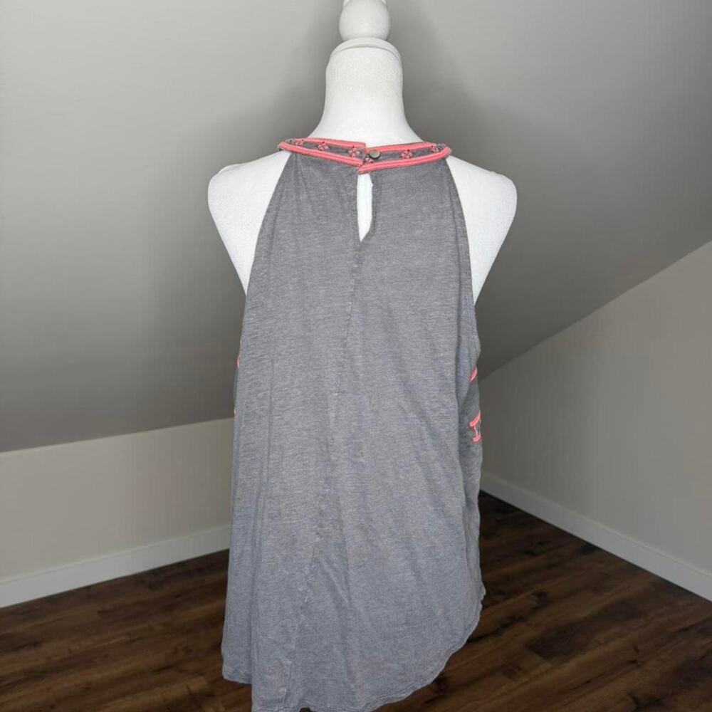 Sundance Gray Linen Embroidered Tank Top Neon Coral Boho Festival Tunic - Picture 6 of 7